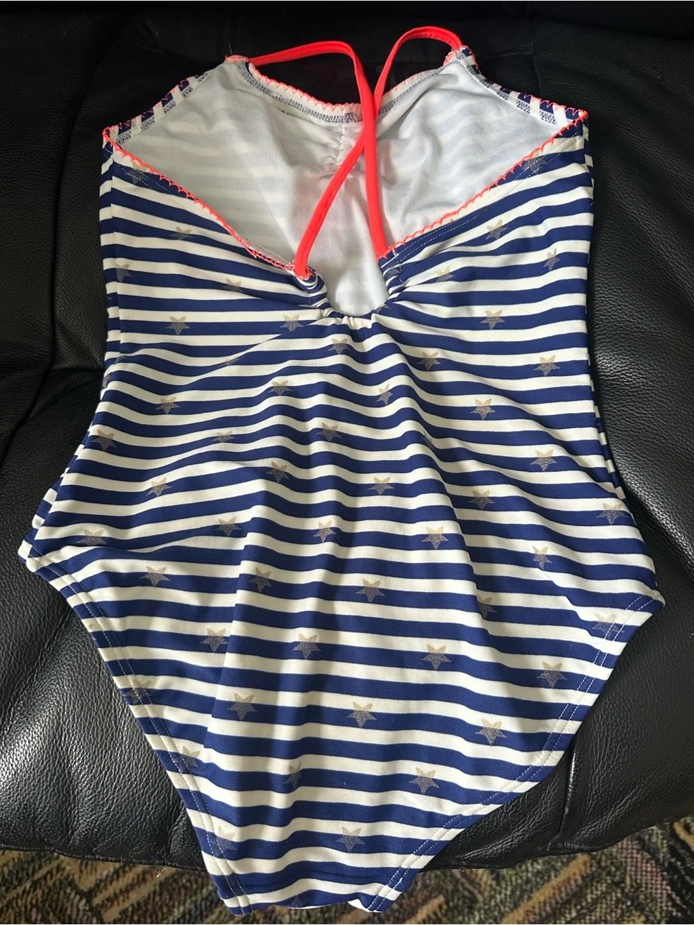 GAP Blue & White Striped One-Piece Swimsuit with Coral Straps